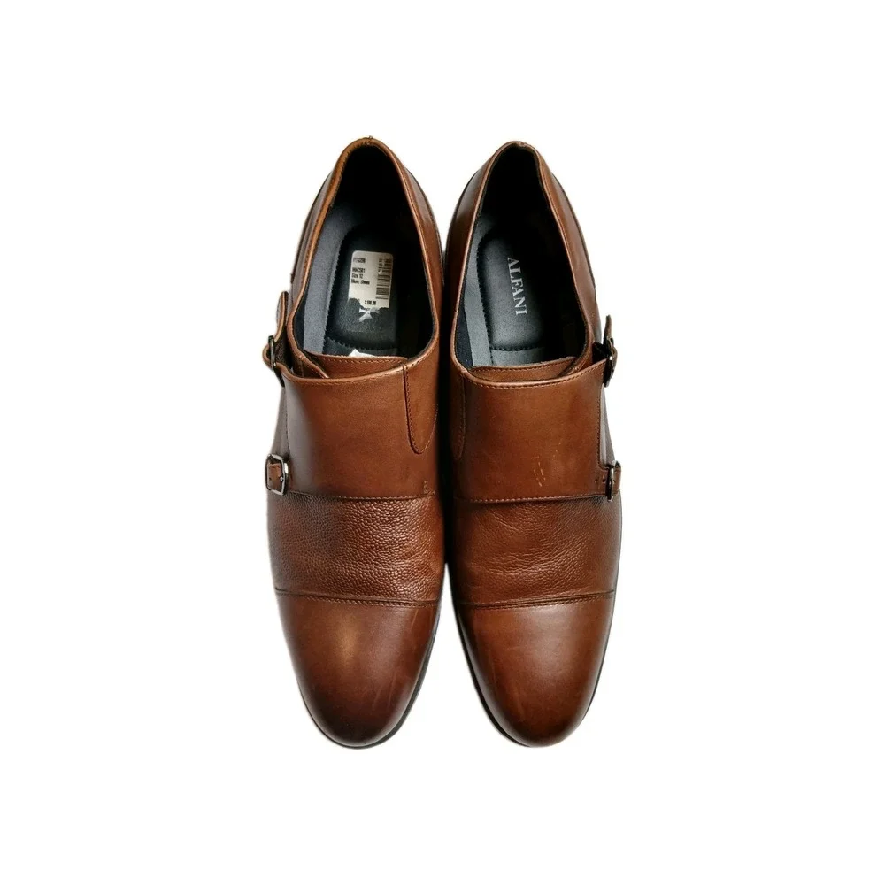 Alfani Men's Luxton Textured Double Monk Cap-Toe Loafers Brown‎ 12 Leather #1461